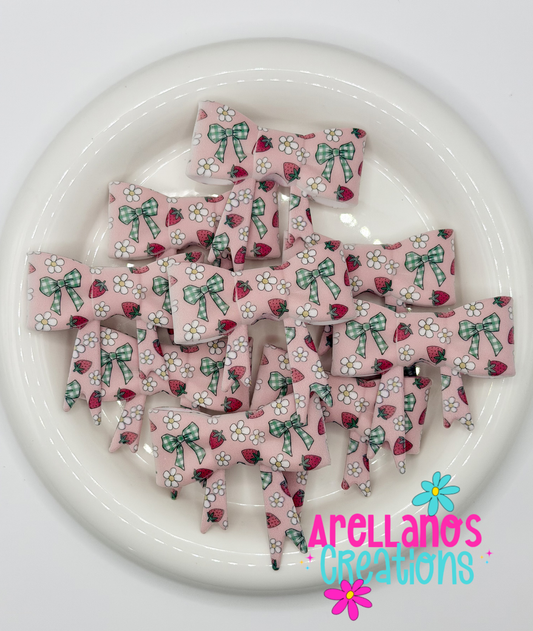 #230 Petite Floral Strawberry & Bows Large Bow Focal