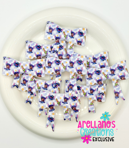 #256 Checkered Blue Alien & Stuffy Large Bow Focal