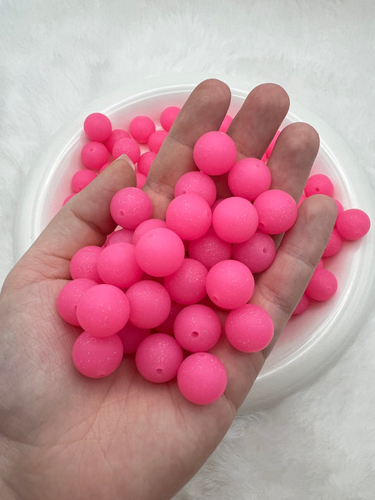15mm neon pink glitter silicone beads