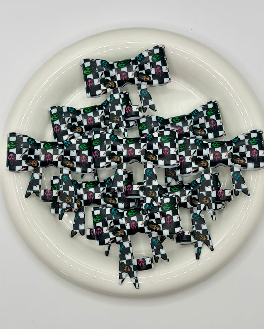 #362 Colorful Checkered Ghostface Large Bow Straw Topper (1ct)