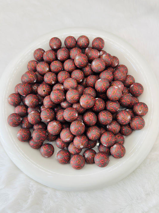 15mm red cheetah lighting bolt printed silicone beads