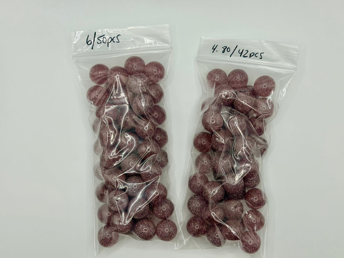 16mm Purple/red glitter acrylic bead packs