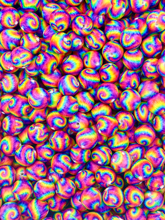 15mm Neon Rainbow Tie Dye Printed Silicone Beads EXCLUSIVE (1ct)