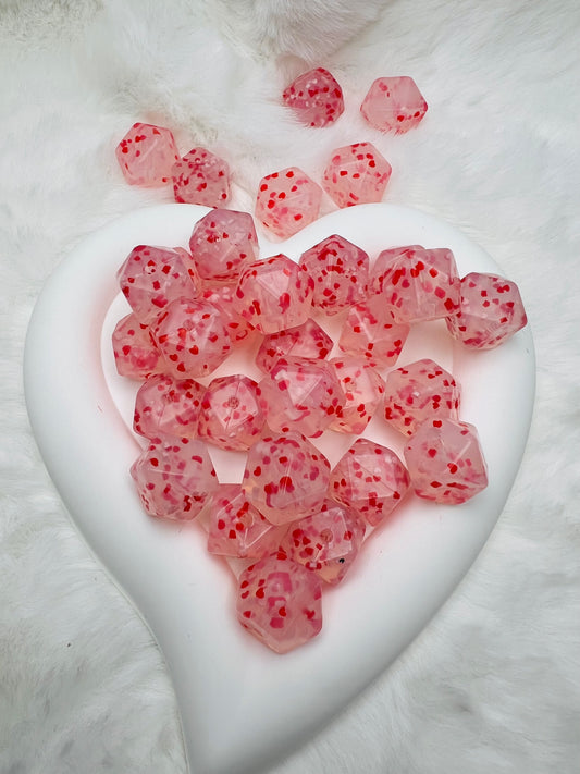 Heart confetti 17mm hexagon silicone beads (sold individually)