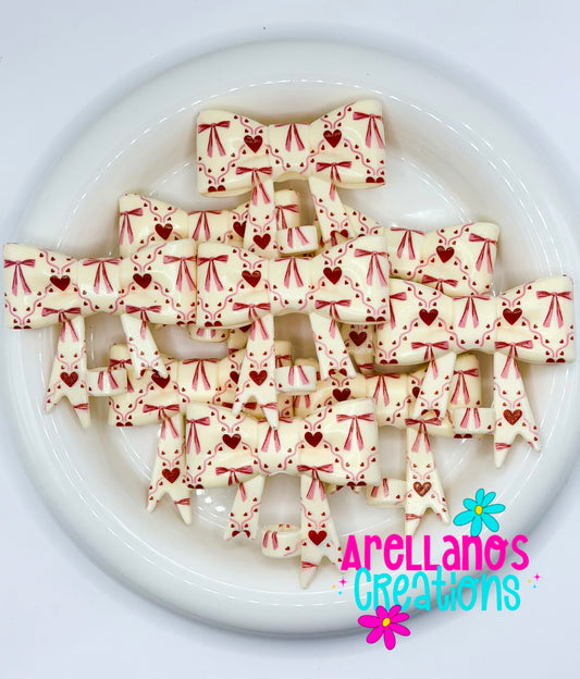 #235 Vintage Hearts & Bows Large Bow Straw Topper (Opal)