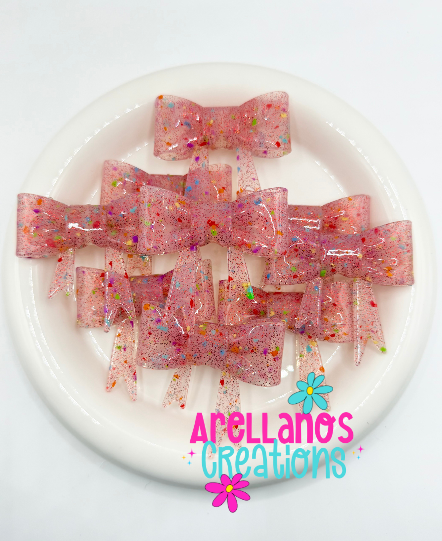 #196 Red Clear Confetti Shiny Large Bow Focal