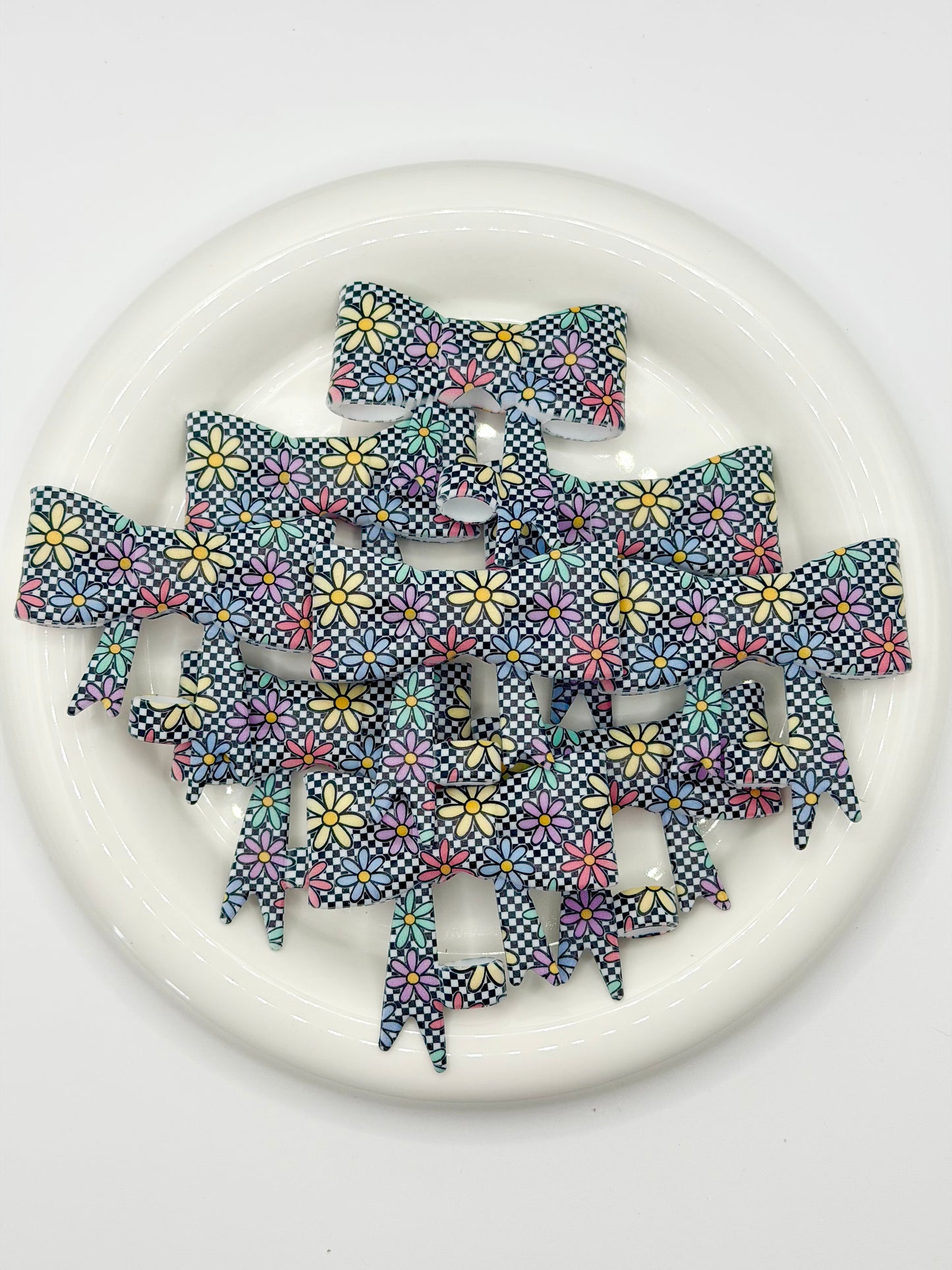 #347 Checkered Bloom Large Bow Straw Topper (1ct)