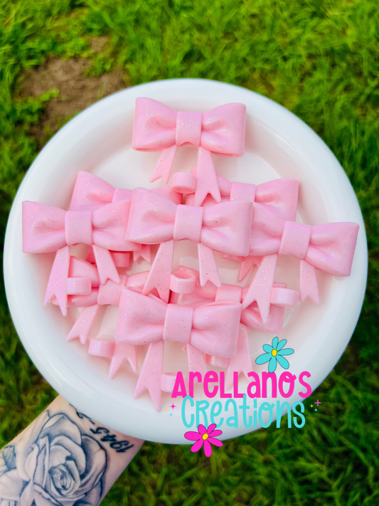 #57 frost pink glitter large bow straw topper