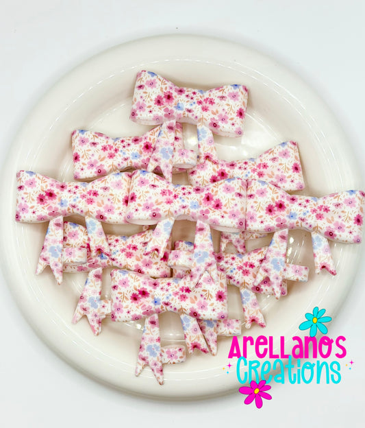 #233 Pink Floral Garden Large Bow Straw Topper (Opal)