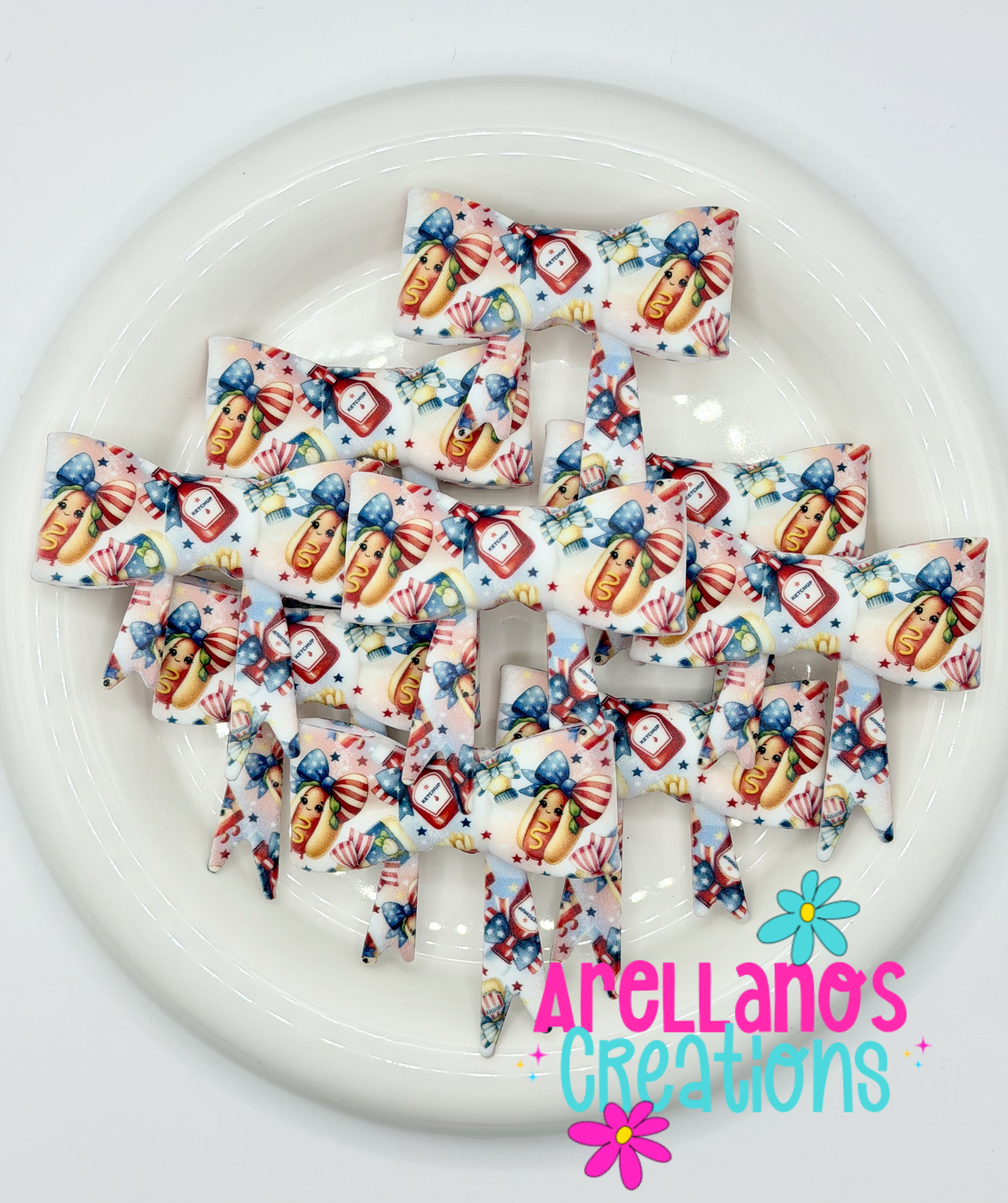 #222 4th of July Hotdogs & Bows Large Bow Focal