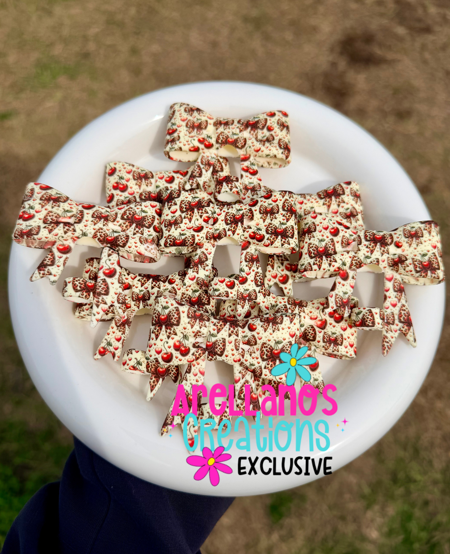 #184 Wild Cherries Large Bow Straw Topper EXCLUSIVE