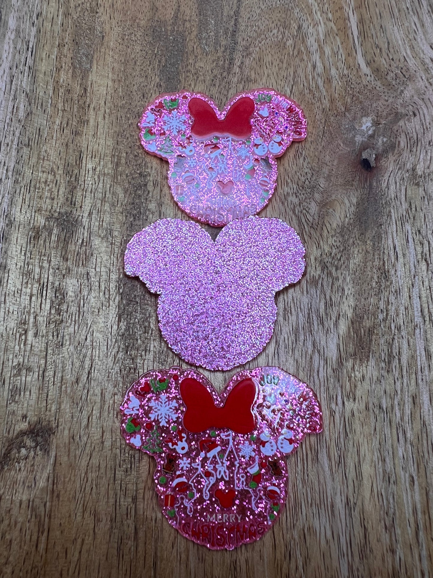 Merry Christmas pinky red glitter mouse flatback acrylic (sold individually)