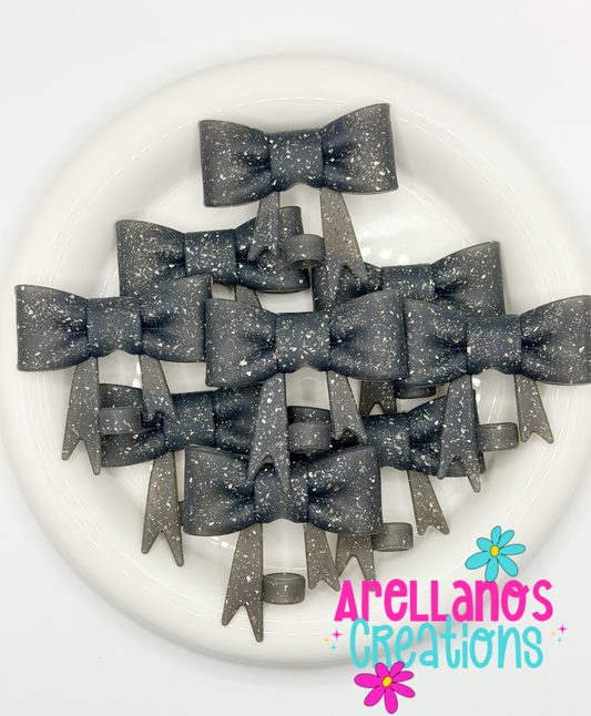 #288 Midnight Grey Speckled Large Bow Straw Topper (1ct)