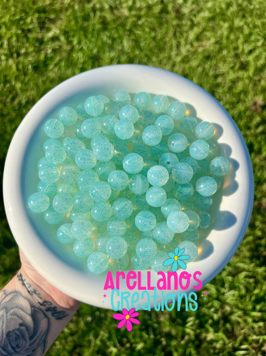 15mm light green jelly glitter silicone beads