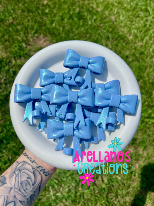 #100 cornflower blue glitter shiny large bow straw topper