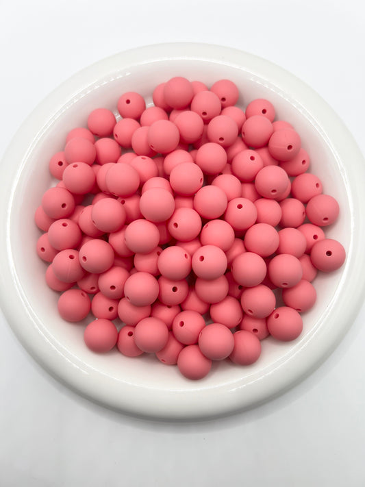 15mm flamingo pink solid silicone beads