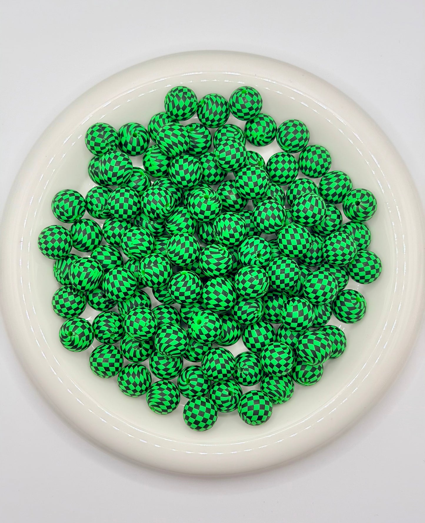 SP-232 15mm Green Checkered Silicone Beads (1ct)