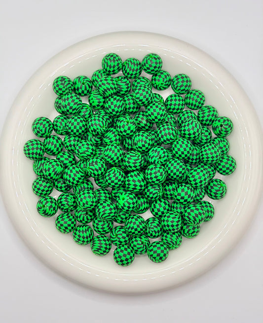 SP-232 15mm Green Checkered Silicone Beads (1ct)