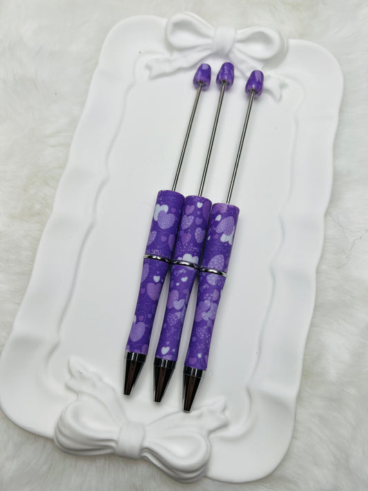 Purple valentine heart beadable pen