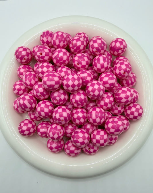 hot pink 20mm checkered bubblegum beads