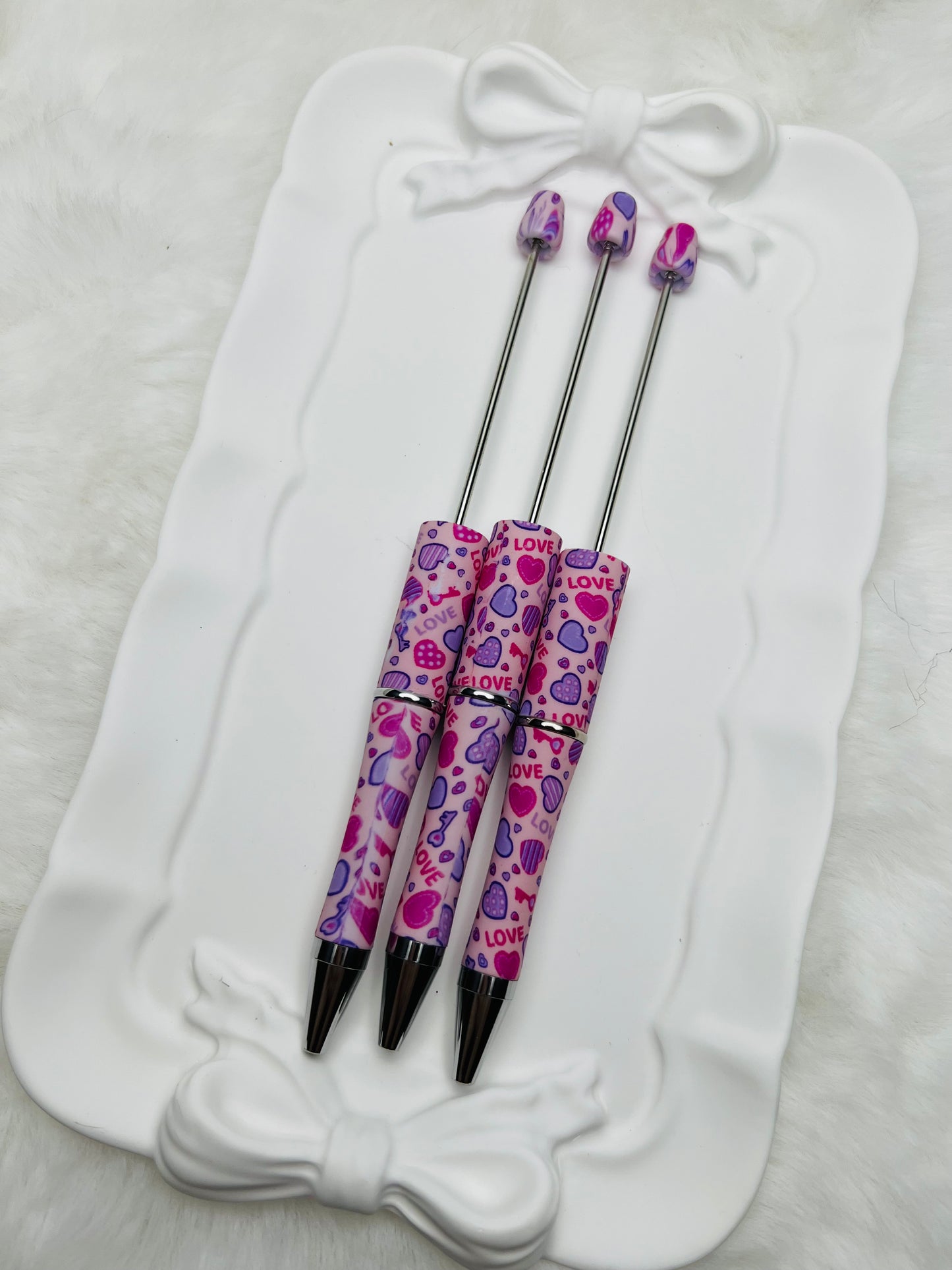 Pink & purple valentine heart beadable pen