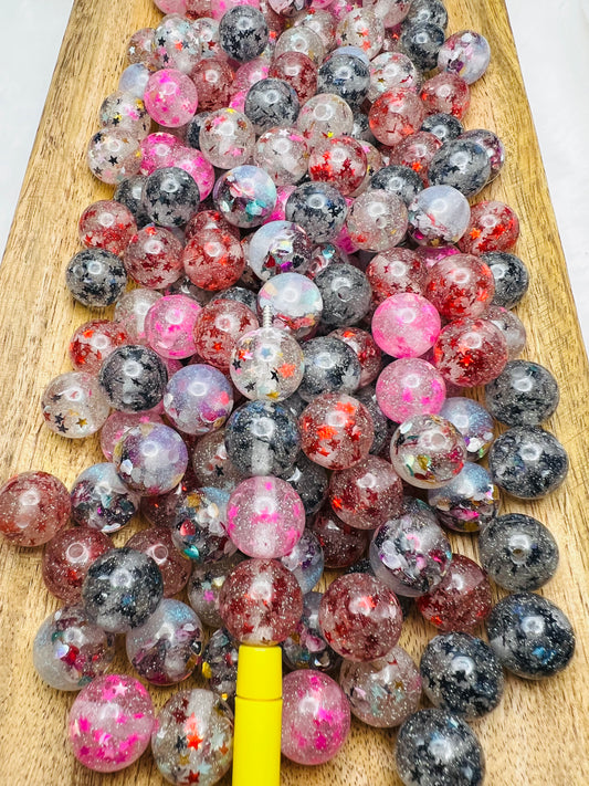 Glitter star film acrylic bead mix 15mm (pack of 10)