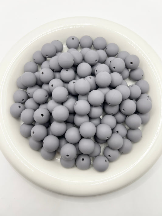 15mm grey solid silicone beads