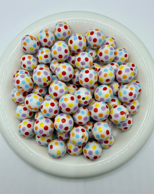 Multi polka dot 20mm bubblegum beads