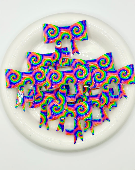 #326 Neon Rainbow Tie Dye Large Shiny Bow Straw Topper EXCLUSIVE (1ct)
