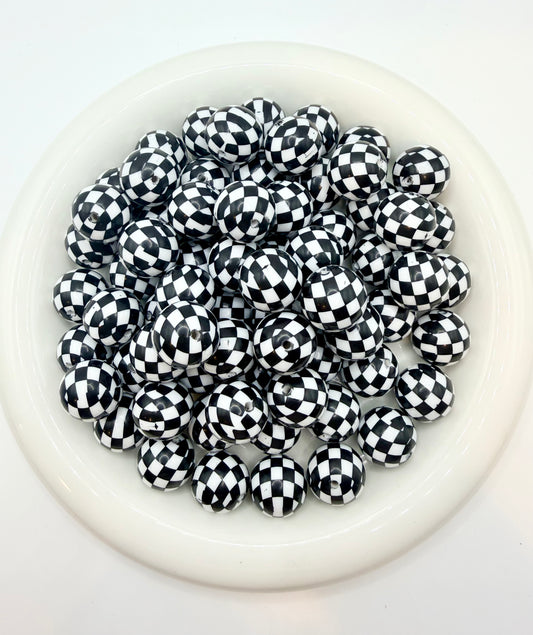 20mm black & white checkered bubblegum beads (1PC)