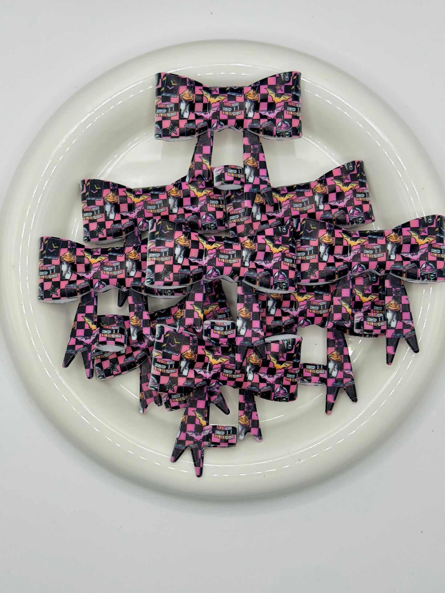 #248 checkered book or treat large bow straw topper (1ct)