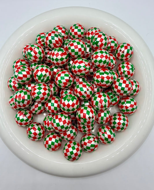 Red & green checkered 20mm bubblegum beads