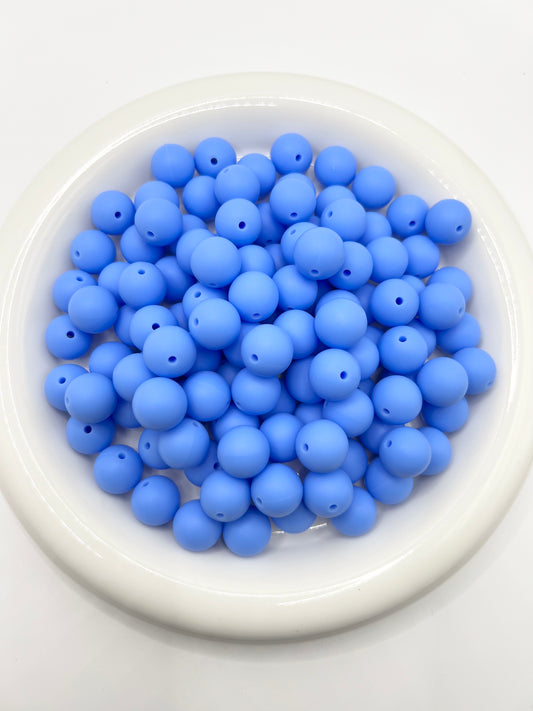 15mm dodger blue solid silicone beads