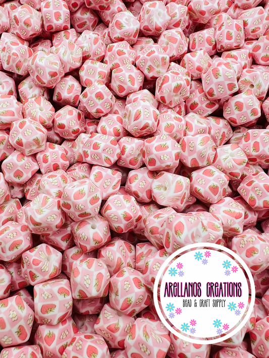 14mm strawberry daisy checkered hexagon EXCLUSIVE silicone beads