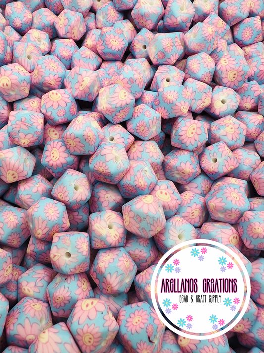 14mm smiley daisy hexagon silicone beads EXCLUSIVE