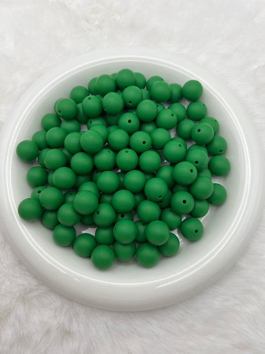 15mm forest green solid silicone beads