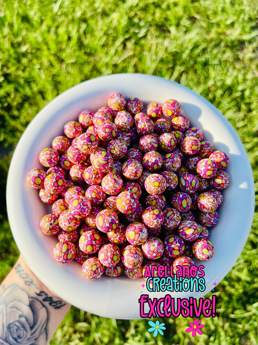15mm neon fairytale daisy's EXCLUSIVE printed silicone beads