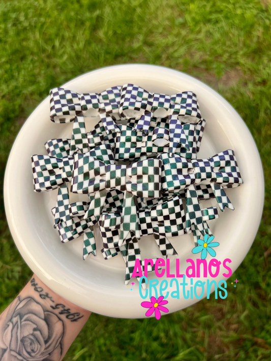 #20 checkered opal large bow straw topper