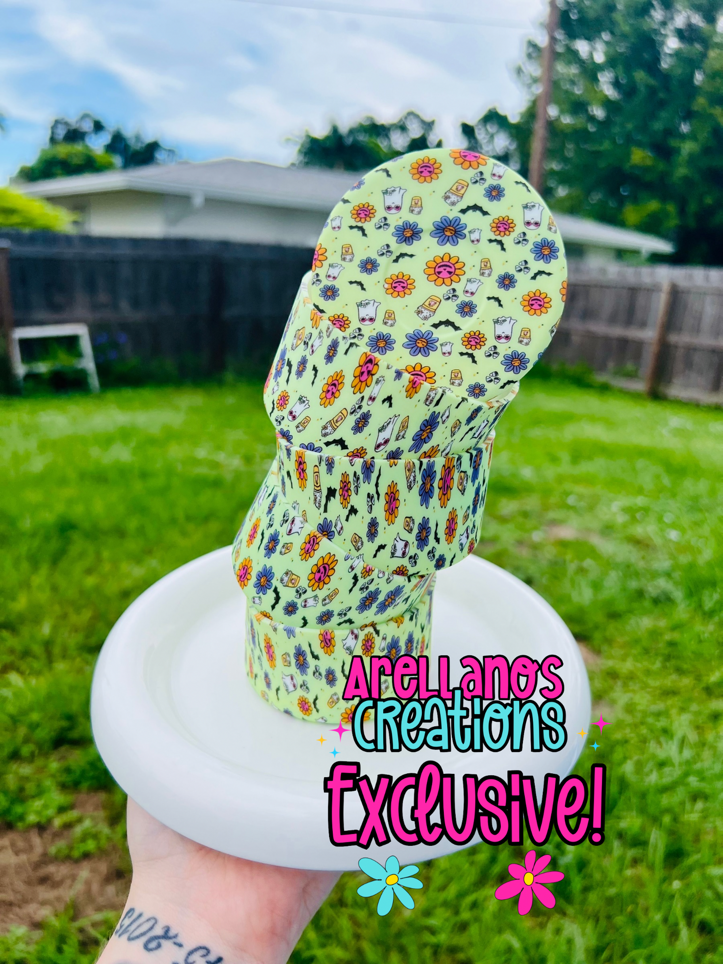 TB-108 Creepy critter Daisy printed silicone tumbler boots EXCLUSIVE