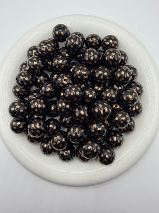 Black & gold polka dot 20mm bubblegum beads