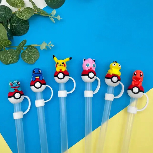 3D Poke straw toppers (PVC) 6 different characters