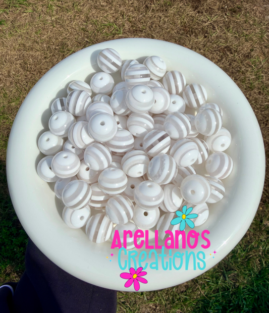 20mm Clear & white striped bubblegum beads (1PC)